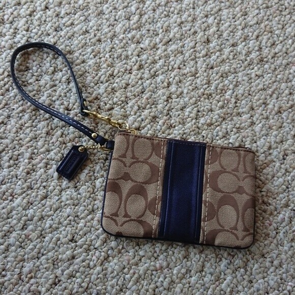 Coach navy blue stripe Signature Wristlet - Picture 1 of 9